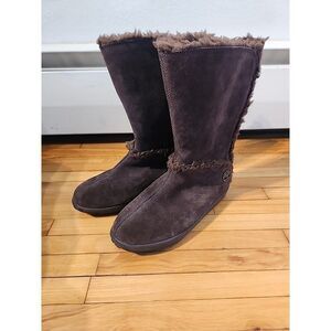 Timberland Mukluk Tall Winter Boots Womens Sz 8w Brown Leather Faux Fur Pull On